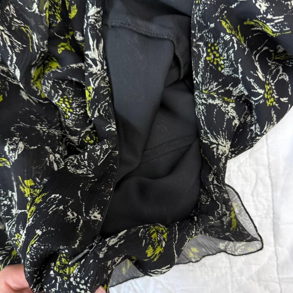 Vintage Nine West Black Green Silk Floral Chiffon Midi Dress Sz 12 - Picture 7 of 8